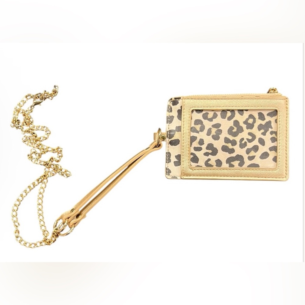 Chico’s gold and leopard print cardholder/lanyard, New - Picture 1 of 6